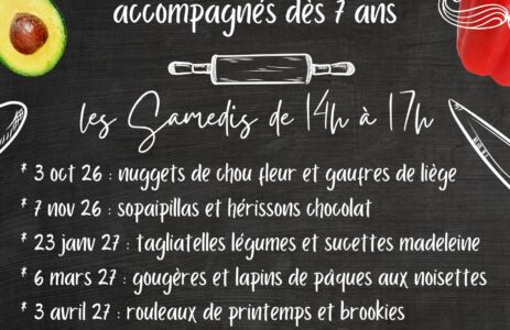 flyer événement atelier de cuisine illustratif dessin ludique noir et blanc